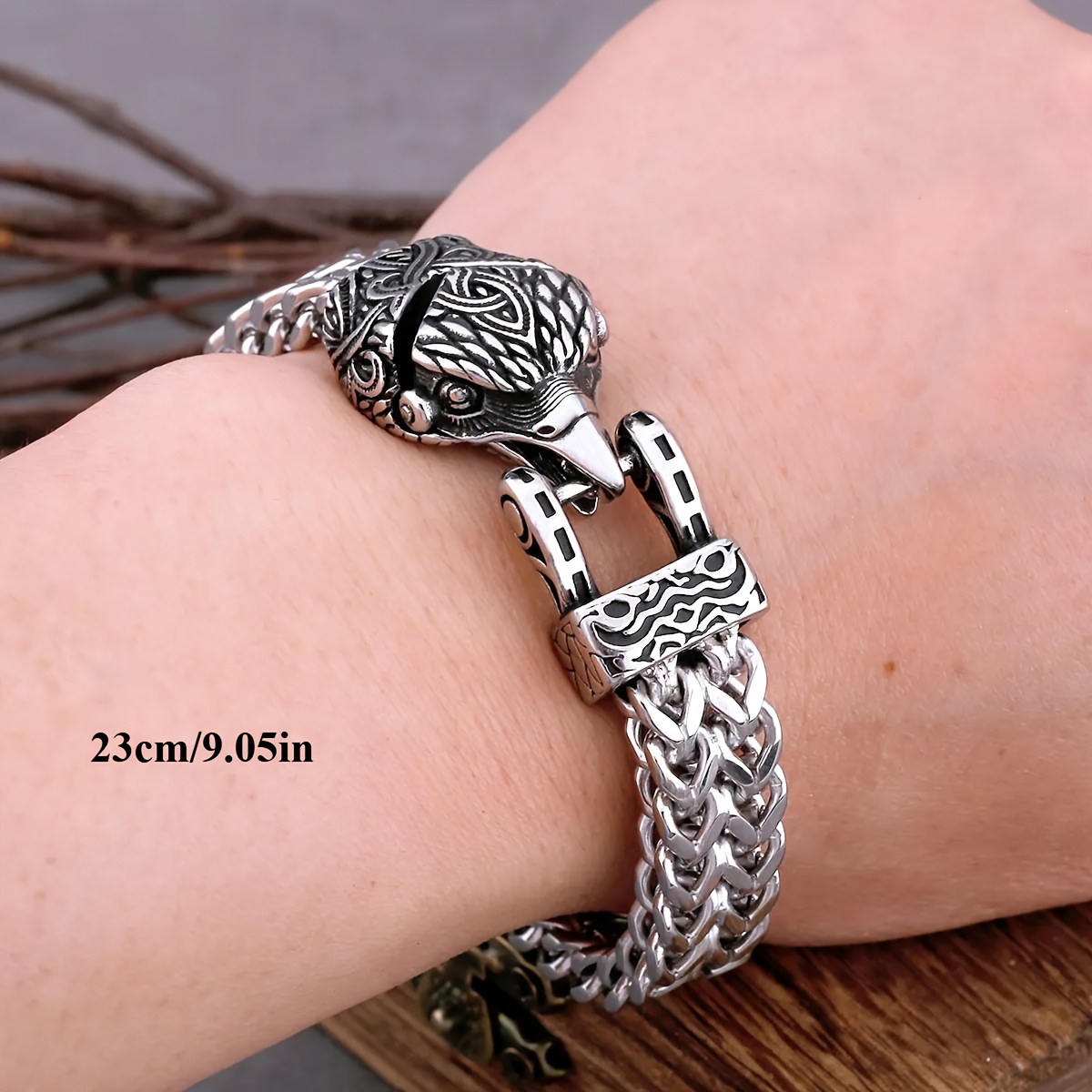 Vintage Viking Crow Head Stainless Steel Bracelet, Men's Gift